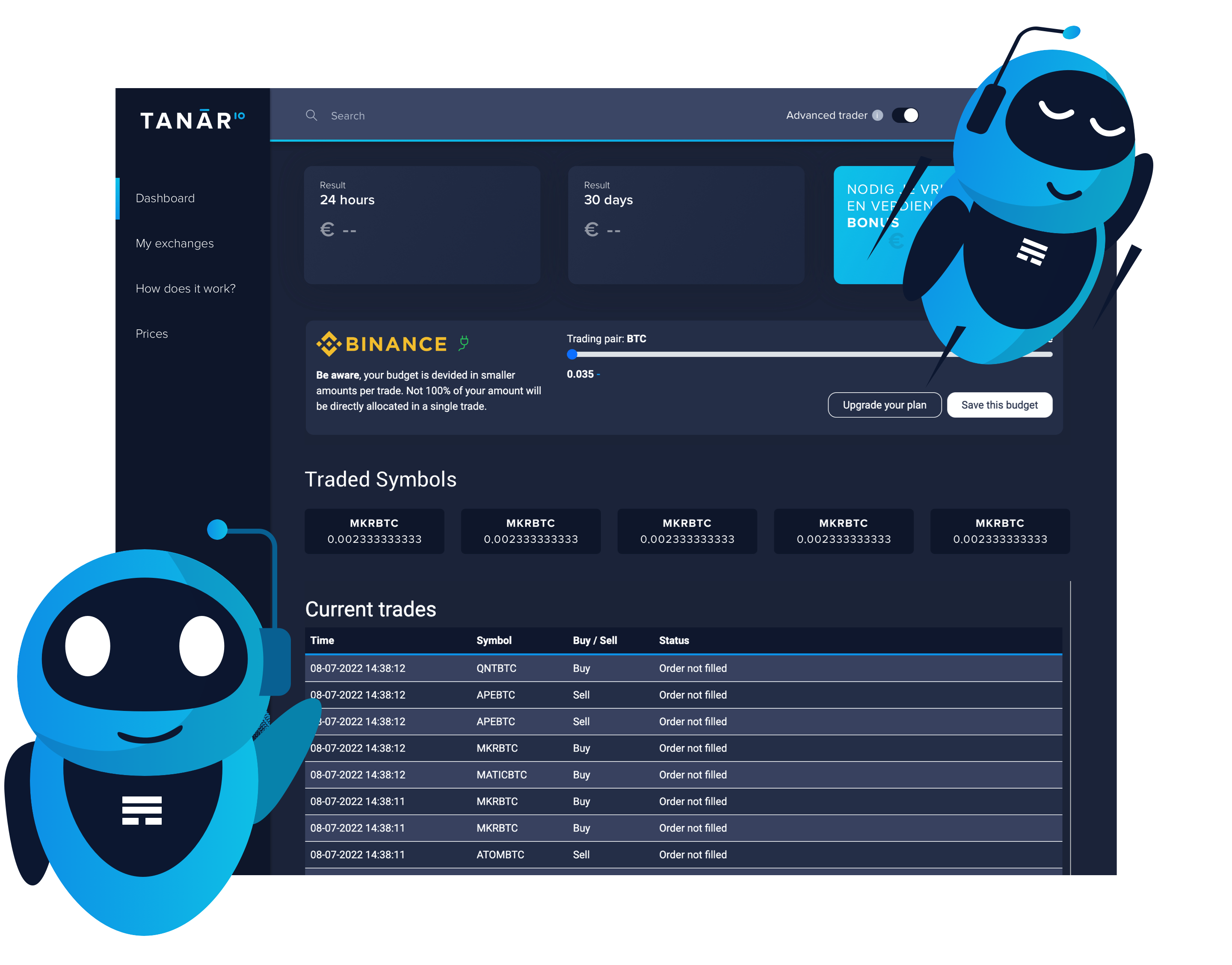 Tanār - De crypto trading bot voor Binance - 24/7 automatisch traden. gemakkelijk, snel en veilig.